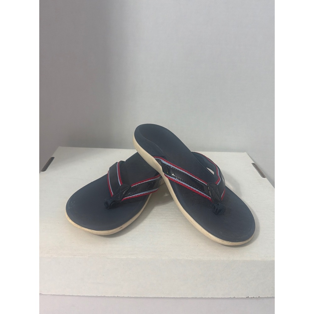 Vionic Womens Navy Blue Red Striped Orthotic Thong Flip Flop Sandals